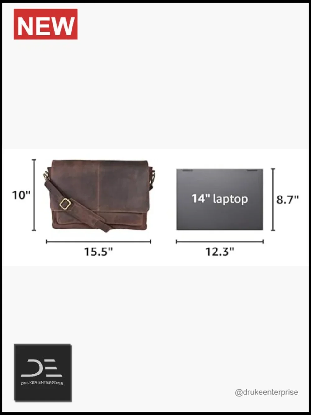 Leather Messenger Bag for Men and Women - Laptop Briefcase, Adjustable Strap